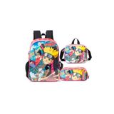 Kit Mochila Infantil Naruto Boruto Meninos Escolar Costas