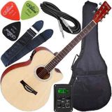 Kit Violão Folk Aço Eletroacústico Giannini Natural Gsf1r