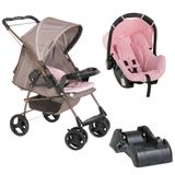 Carrinho Milano Rev Ii Cappuccino Rosa Bebê Conforto E Base