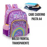 Mochila Escolar Arco Iris Infantil Grande Meninas De Costas