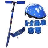 Patinete Juvenil 2 Rodas Dobravel 100kg Azul E Kit Capacete