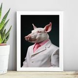 Quadro Decorativo Porco Elegante 45x34cm - Com Vidro