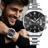 Relógio Shaarms Masculino Quartzo Prata Pulseira Aço Inox