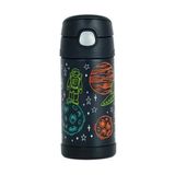 Garrafa Térmica Infantil Astronauta Preta Inox 355ml Canudo