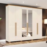 Guarda-roupa Casal 6 Portas 6 Gavetas Com Espelho Verona Off White/nature