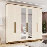 Guarda-roupa Casal 6 Portas 3 Gavetas Com Espelho Vigo Off White/nature