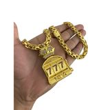 Cordão Cadeado Duplo 10mm + Pingente 777 Banhado A Ouro 18k