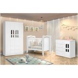 Quarto Infantil Completo Com Berço Cômoda E Guarda Roupa Alvin Branco