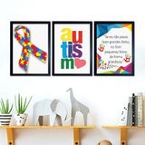 Kit 3 Quadros Decorativos Autismo 33x24cm - Com Vidro