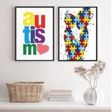 Kit 2 Quadros Autismo - Mãe E Filho 45x34cm - Com Vidro