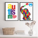 Kit 2 Quadros Autismo - Elefantinho 45x34cm - Com Vidro