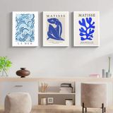 Kit 3 Quadros Modernos Matisse - Azul 45x34cm - Com Vidro