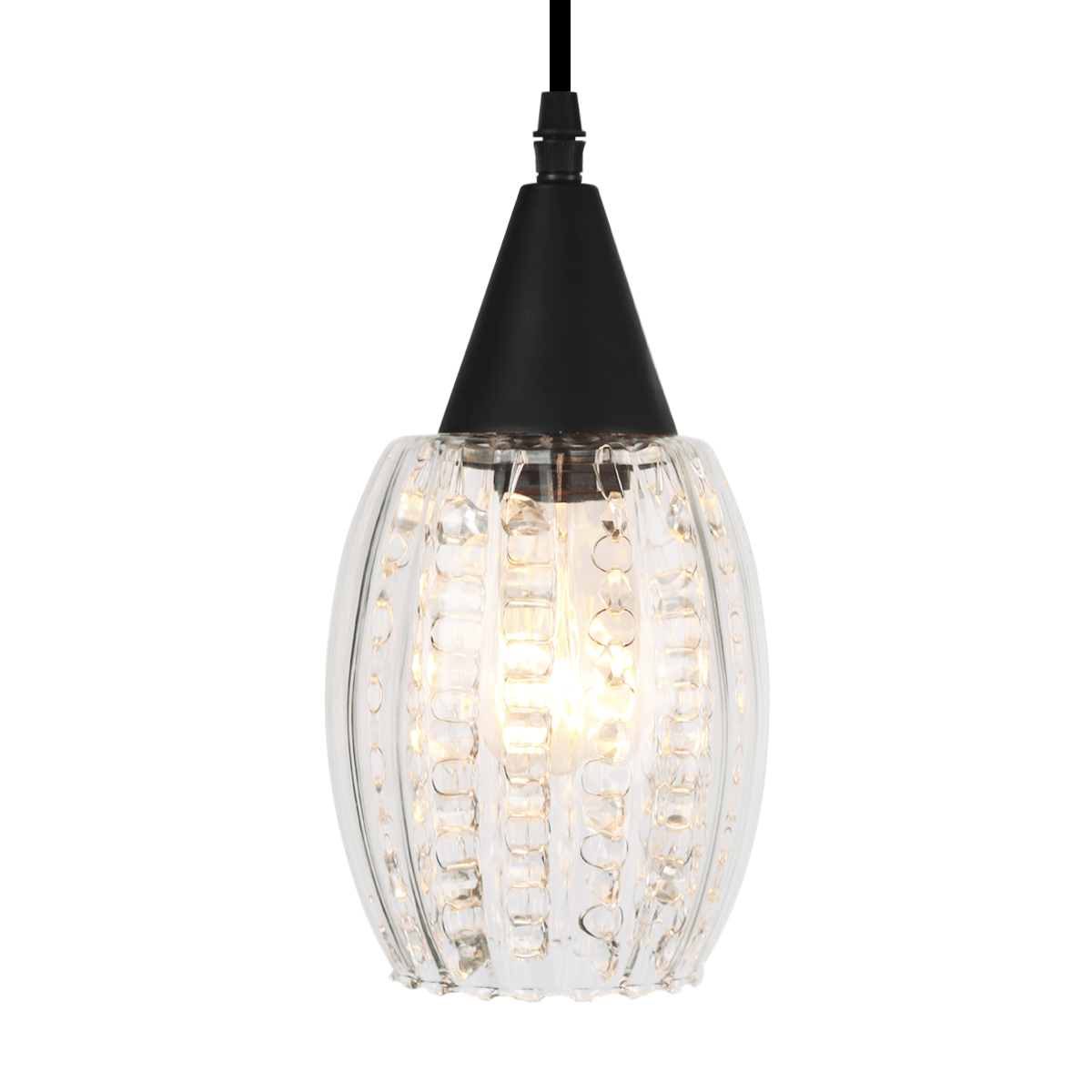 Lustre Pendente Taschibra Cristal Badih P Canelado E27 Transparente Preto Bivolt