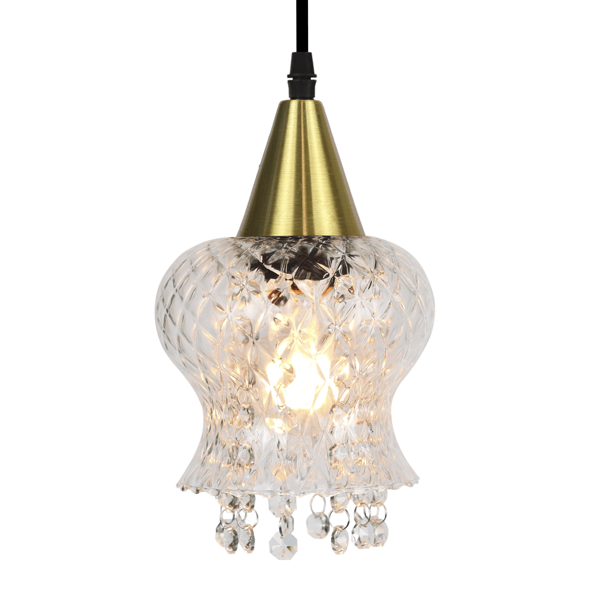 Lustre Pendente Taschibra Cristal Aisha Boreal E27 Transparente Ouro Bivolt