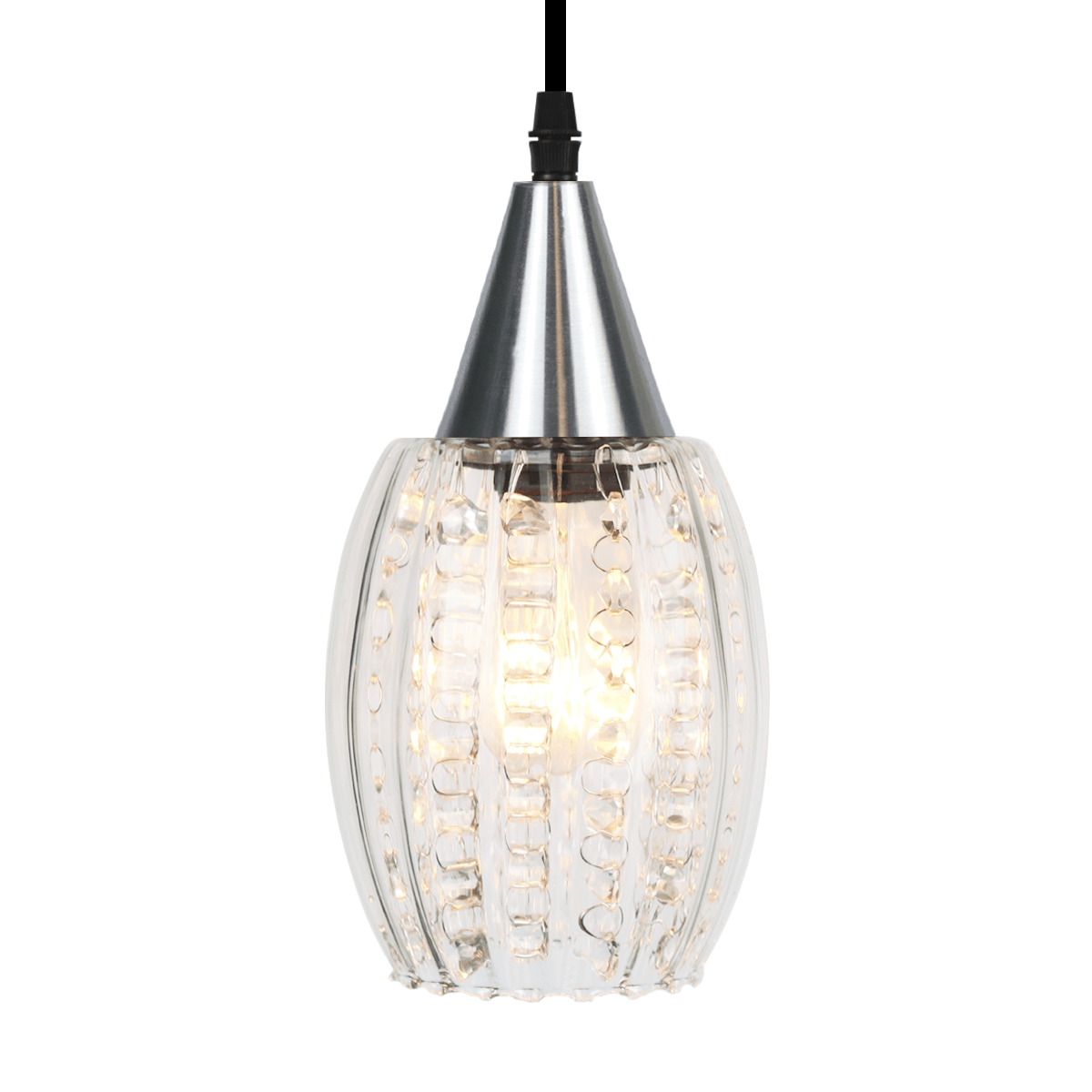 Lustre Pendente Taschibra Cristal Badih Pp Canelado E27 Transparente Prata Bivolt