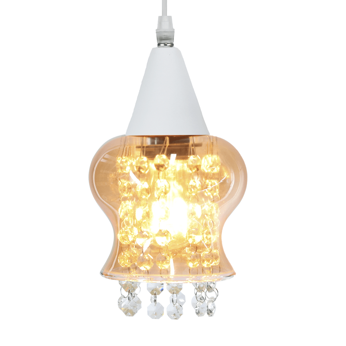 Lustre Pendente Taschibra Cristal Aisha Liso E27 Conhaque Branco Bivolt