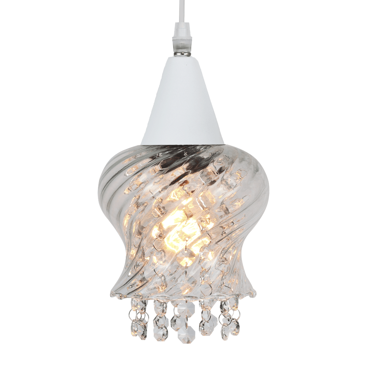 Lustre Pendente Taschibra Cristal Aisha Rigato E27 Transparente Branco Bivolt