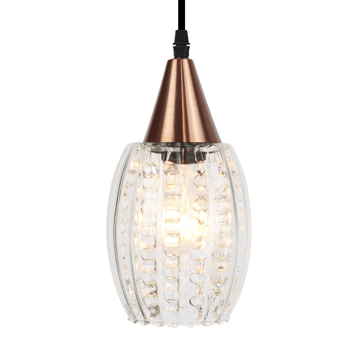 Lustre Pendente Taschibra Cristal Badih Pp Canelado E27 Transparente Cobre Bivolt