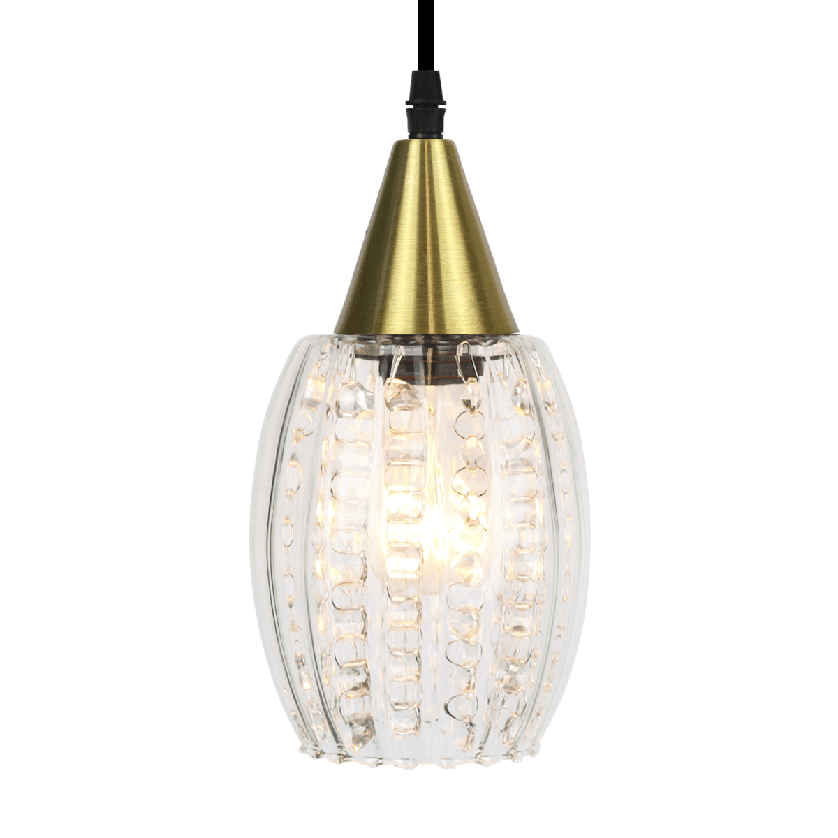 Lustre Pendente Taschibra Cristal Badih P Canelado E27 Transparente Ouro Bivolt