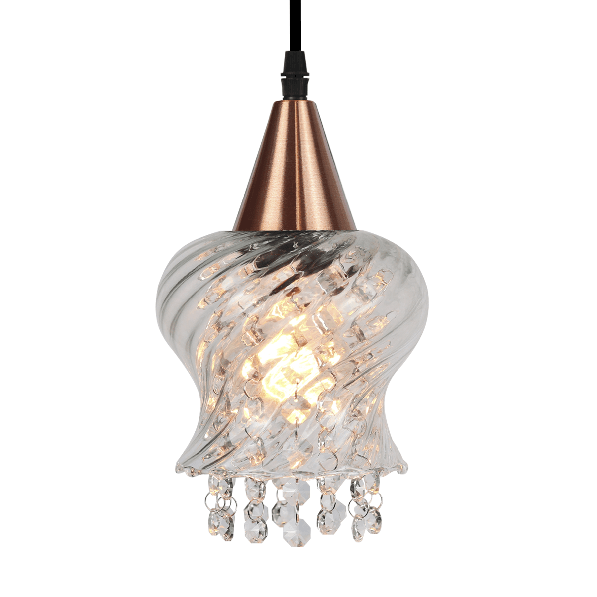 Lustre Pendente Taschibra Cristal Aisha Rigato E27 Transparente Cobre Bivolt