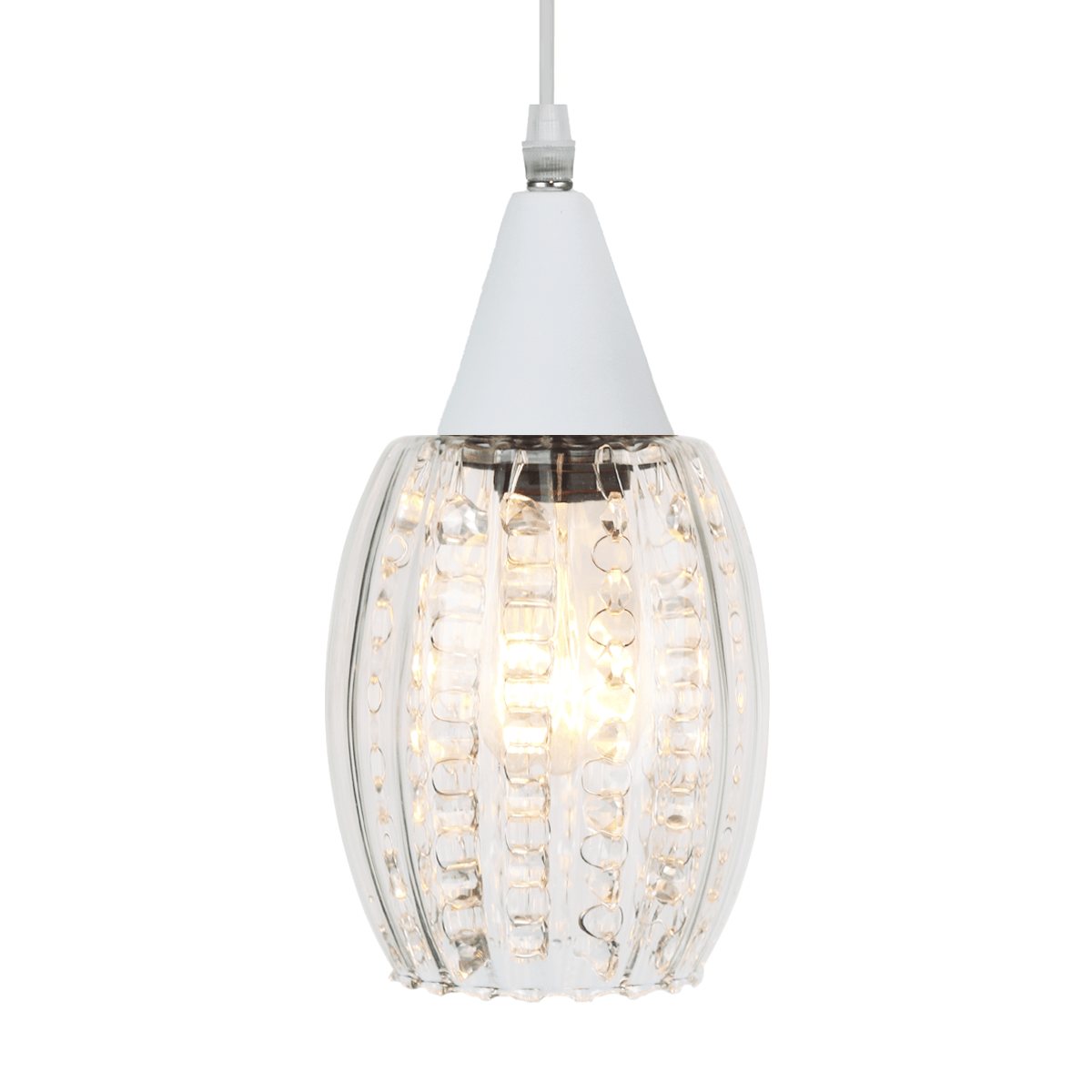 Lustre Pendente Taschibra Cristal Badih Pp Canelado E27 Transparente Branco Bivolt