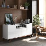 Buffet Aparador 4 Portas Com Adega Pés Em Madeira Maciça Luxo 152cm Cor:branco