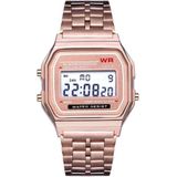 Relógio Wr Digital Aço Vintage Unissex Rose Alarme Top