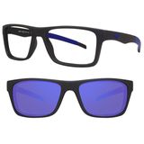 Armação Oculos Grau Hb Grafite Fosco Clip On Azul Espelhado