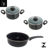 Conjunto Panelas Preta Indução Cooktop Elétrico Á Gás 3 Pçs