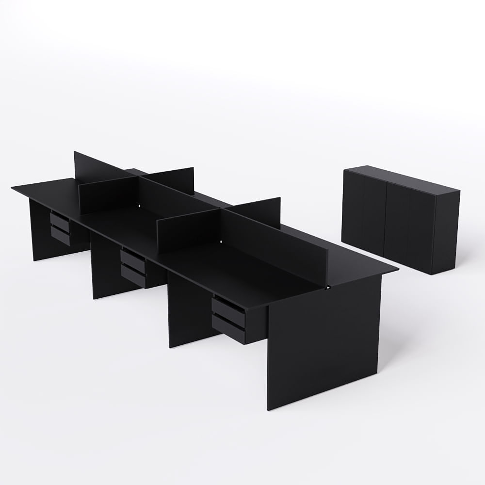 Estação De Trabalho 6 Lugares Com 2 Gavetas 360x120 E 2 Armários