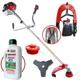 Máquina De Cortar Grama À Gasolina Toyama Rt52-l 2t 52cc 2hp Roçadeira Com Lâmina 3 Pontas E Cabeçote Nylon + Óleo Stihl 2t