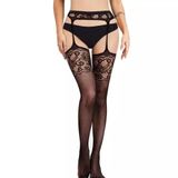 Meia-calça Arrastão De Renda Coxa Alta Elashopp Preto 6059 Tamanho Único