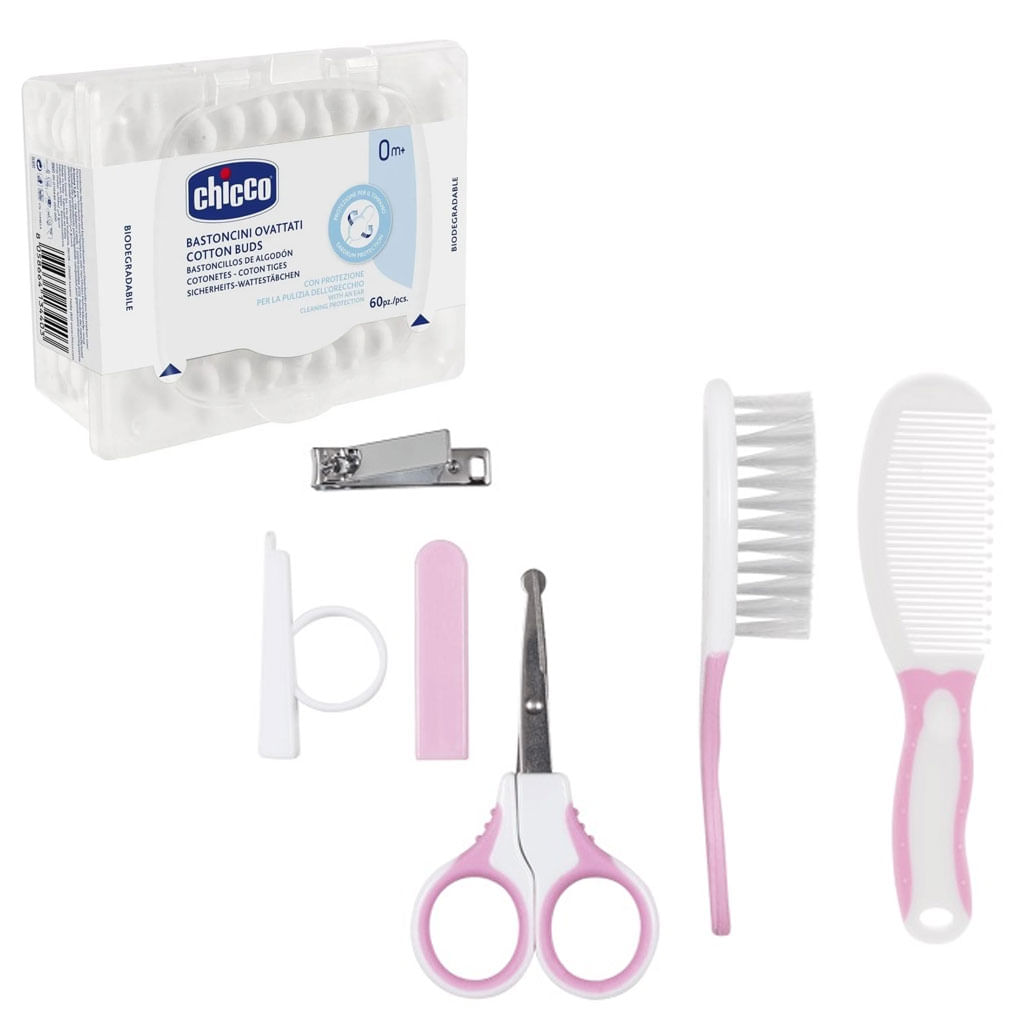 Kit Cuidados Com O Bebê Rosa Com Hastes Flexíveis 60 Unid