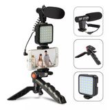 Kit Live Youtuber Vlog Tripé Celular Suporte Led E Microfone