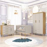 Quarto De Bebê Guarda Roupa Cômoda 4 Gavetas Com Fraldário Berço 3 Em 1 Ludmila Off White