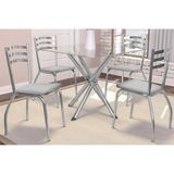 Sala De Jantar Completa Volga C/ Tampo Vidro 90cm + 4 Cadeiras Portugal Cromado Courano Branco