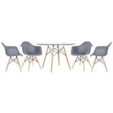 Mesa Redonda Eames Com Tampo De Vidro 120 Cm + 4 Cadeiras Eiffel Daw Cinza Escuro Cinza Escuro