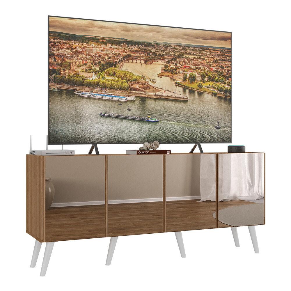 Rack Tv Até 50 Polegadas 4 Portas Retrô Com Espelhos Multimóveis Mp1082 Rustic/branco