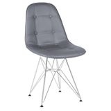 Cadeira Estofada Charles Eames Eiffel Botonê Com Pés De Metal Cromado Cinza Escuro Cinza-escuro