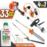 Roçadeira Multifuncional Vulcan Vrm330 33cc 1,3hp C/ Faca 2 Pontas, Carretel Nylon, Podador De Galhos E Podador De Cerca Viva + Óleo Stihl 2t