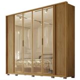 Guarda Roupa Roupeiro Casal 265cm 6 Portas 6 Gavetas Ripado Vidro Reflecta Dourado Mdf Derry Buriti G11 - Gran Belo