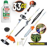 Roçadeira Profissional Multifunções 33cc Vrm-330 Vulcan C/ Lâmina 2 Pontas, Carretel Nylon, Motopodador De Galhos E Podador Cerca Viva + Óleo Stihl 2