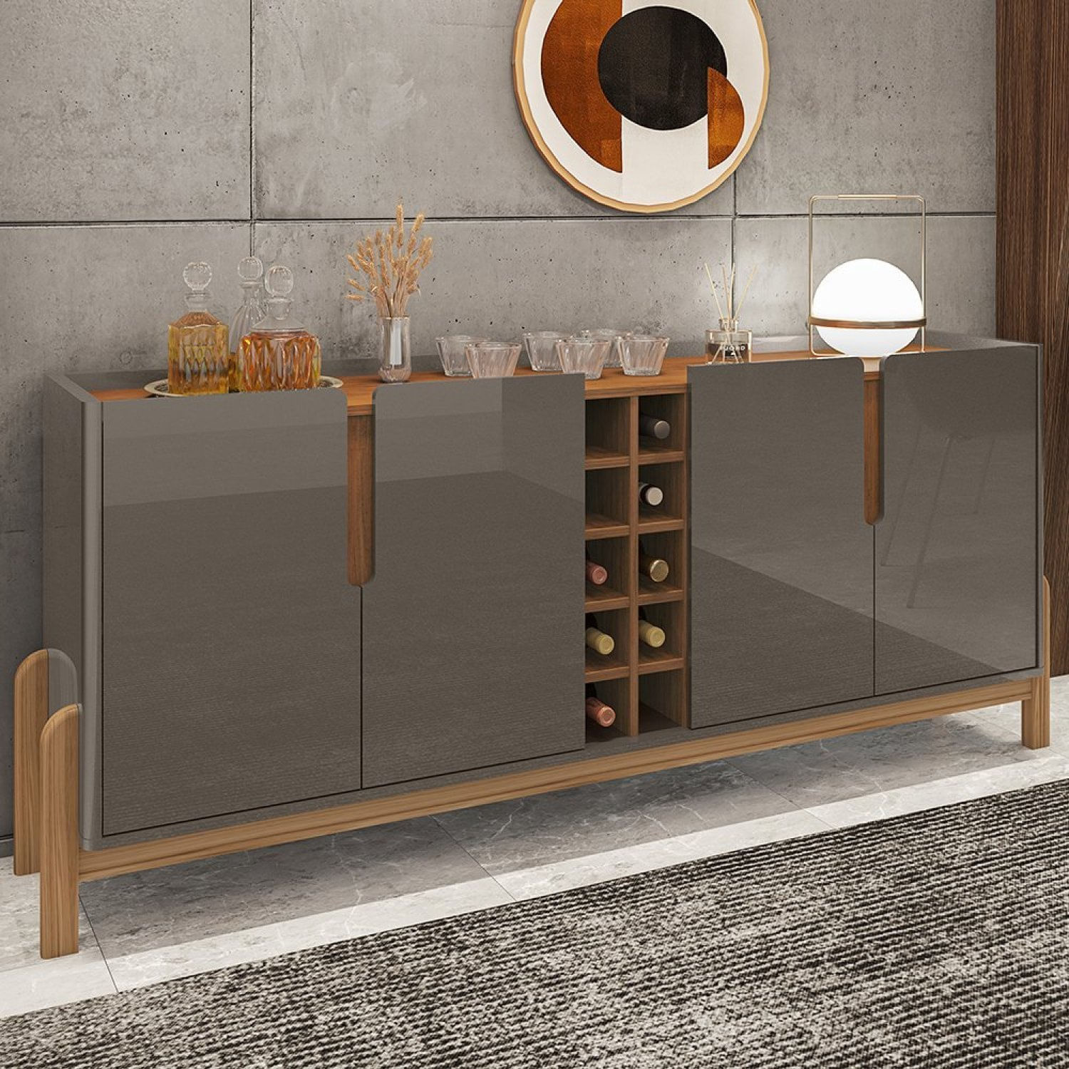 Buffet Aparador 190cm 4 Portas Com Adega Lizz Casa D Cinza Perola/cedro