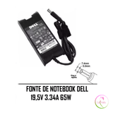 Fonte De Notebook Dell 19,5v 3,34 65w 7,4mm 5,0mm