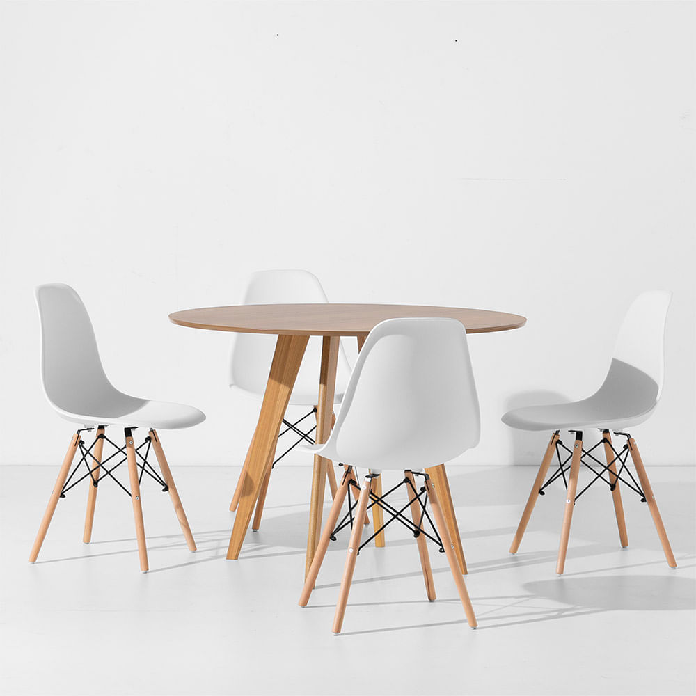 Conjunto Mesa De Jantar Square Redonda Freijó - 88cm + 4 Cadeiras Eiffel - Branco