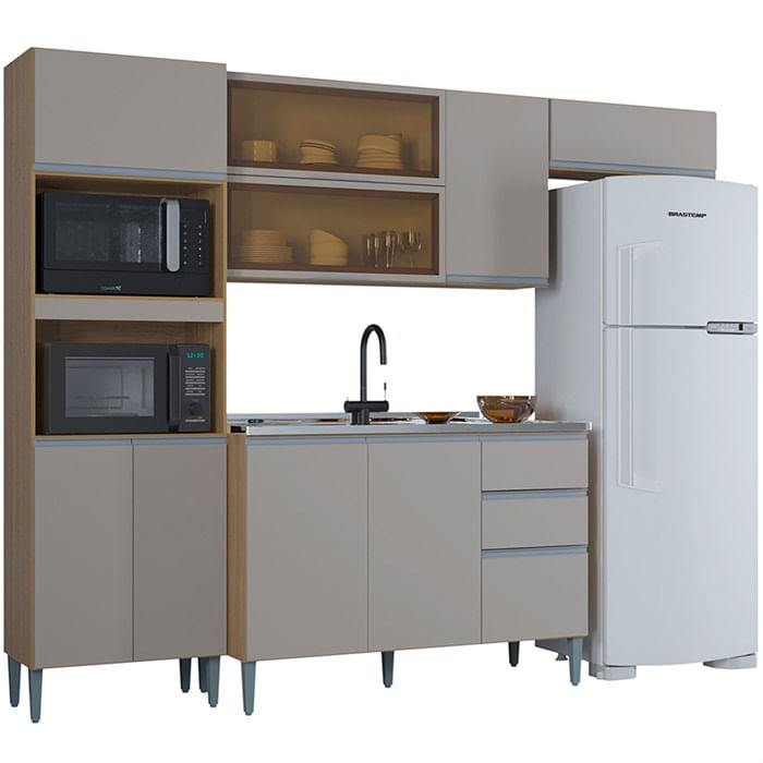 Cozinha Compacta 205 Cm Com Balcao Pia Damasco Off White Poqq