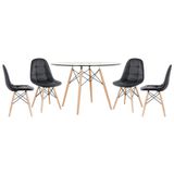 Mesa Eames Com Tampo De Vidro 120 Cm + 4 Cadeiras Estofadas Eiffel Botonê Preto Preto