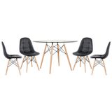 Mesa Eames Com Tampo De Vidro 120 Cm + 4 Cadeiras Estofadas Eiffel Botonê Preto Preto