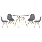 Mesa Eames Com Tampo De Vidro 120 Cm + 4 Cadeiras Estofadas Eiffel Botonê Cinza Escuro Cinza-escuro