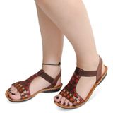 Sandalia De Couro Conforto Feminina Calce Facil Elastico Detalhes Coloridos Super Macia Trabalho